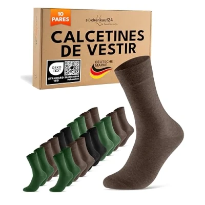 Imagen de sockenkauf24 Calcetines Clásicos Hombre Mujer 10 Pares Algodón Comodos Transpirables (Verde Marrón Negro 39 42)