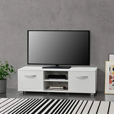 Imagen de [en.casa] Mesa de Tele 120 x 40 38 cm Cómoda Mueble salón para TV con 2 Puertas y Estantes Almacenamiento Blanco
