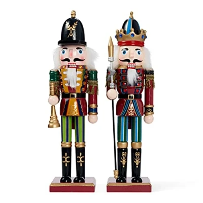 Imagen de THE TWIDDLERS 2 Figuras Grandes de Madera Cascanueces Navidad, 30 cm, decoración clásica Navidad