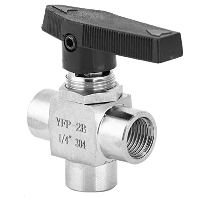 Imagen de Válvula de Bola 3 Vías Neumática Alta Presión Acero Inoxidable Rosca Hembra BSPP Para Control Flujo Tubería Agua(BSPP 1/4&quot;)