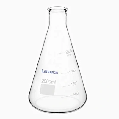 Imagen de Labasics Matraces Erlenmeyer en Boca Estrecha, Flask Matraz de Cristal Borosilicato con Borde Resistente 2L