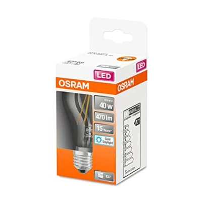 Imagen de OSRAM Lámpara LED Star de filamento claro, casquillo B22d, blanco luz diurna (6500K), forma bombilla, juego recambio para bombillas convencionales 40W, paquete 1