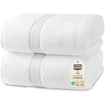 Imagen de Utopia Towels Pack de 2 Toallas Baño Jumbo Lujo (90 x 180 CM, Negro) 100% Algodón Ring Spun, Altamente Absorbente, Suave y Secado Rápido(Blanco)