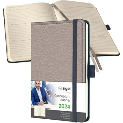 Imagen de SIGEL C2454 Conceptum Agenda semanal 2024, diseño Casual, 9,5 x 15 cm, tapa dura, 176 páginas, beige