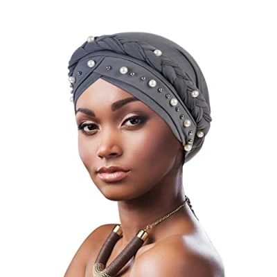Imagen de DRESHOW Turbante Africano para Mujeres Preatado Trenzado Envoltura de Cabeza Sombreros Moda Gorra Dormi Gorro cáncer quimio