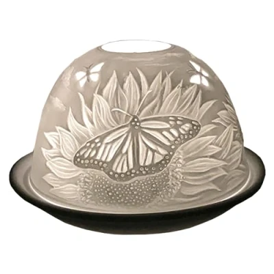 Imagen de Cello portavelas de porcelana, diseño mariposa girasol, Cúpula que proyecta una imagen cariñosa 3D. Regalos girasol porcelana para mujeres.