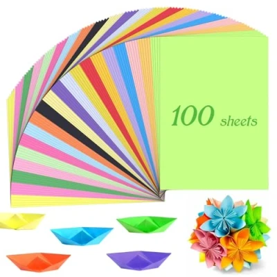 Imagen de MumdoYAL 100 hojas papel origami，folios colores，origami para niños，Papel plegar (70 g/m²) proyectos de bricolaje y manualidades (100 hojas) (20 colores)
