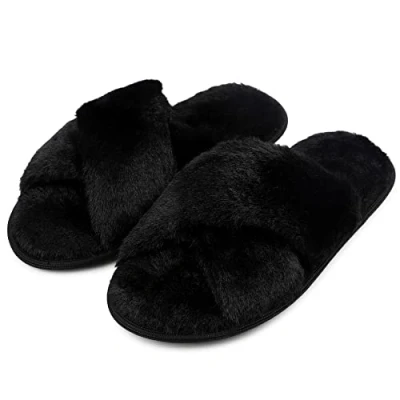 Imagen de riemot Zapatillas de felpa para mujer, Negro, 38/39 EU