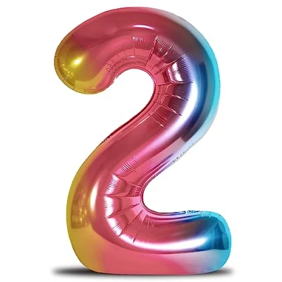Imagen de envami® Globo Cumpleaños XXl Arco Iris Gigante De Foil En 40&quot; 101cm Decoración Números Globos Para Vuela Con Helio (Número 2)