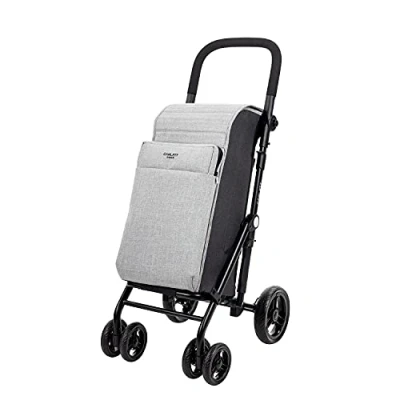 Imagen de Carlett Carro de la Compra, Carrito Plegable para Supermercado, con 4 Ruedas Resistentes a Lluvia y una Gran Capacidad 25kg, Bolsa Principal 36L, Térmica 7,5L Bolsillo Posterior Color Gris