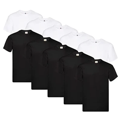 Imagen de Fruit of the Loom Original Camiseta Manga Corta para Hombre (Pack de 10 Unidades) 5 Blanco/5 Negro Talla M