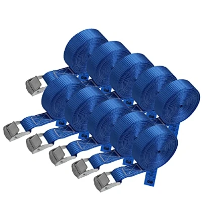 Imagen de Correa de Amarre cinturón con Hebilla Azul 1m 2,5m 4m 6m Diferentes cantidades Resistente a 250 kg DIN EN 12195 2, 10 Piezas 2.5 cm x 6 m