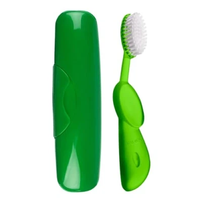 Imagen de Radius cepillo de dientes grande con cabezal reemplazable, sin BPA, aceptado por ADA, mano derecha, para refrescos estuche negro