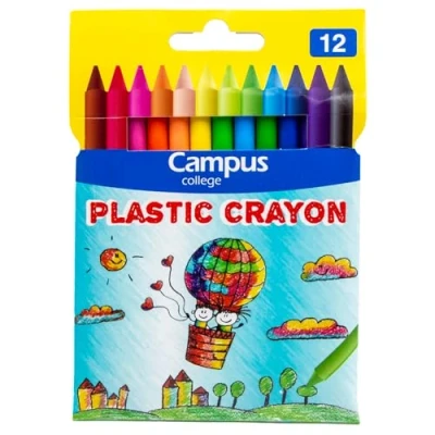 Imagen de Campus Ceras de Colores, Crayones para Colorear, Pintar y Dibujar, Pinturas Cera Fáciles Sacar Punta, Borrables No Tóxicas, Colores Material Escolar (Pack 12)