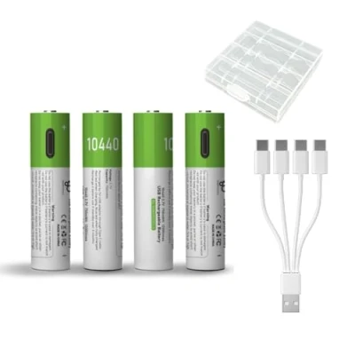 Imagen de USB 10440 Pilas recargables de iones litio (3,7 V, 750 mWh, batería recargable 10440, carga rápida, 1200 ciclos con cable tipo C, protección contra sobrecarga, 4 unidades)