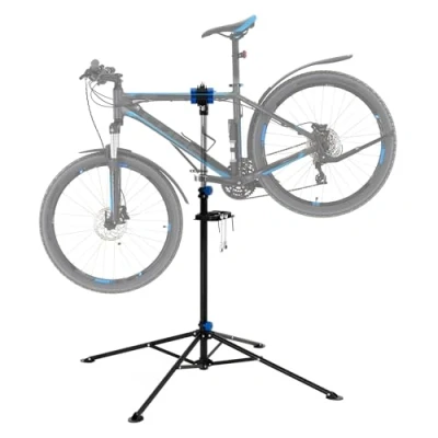 Imagen de ECD Germany Soporte de Reparación Bicicletas Acero Caballete Giratorio 360 Altura Ajustable 105 185cm para E Bike hasta 50 kg Base Trípode 4 Patas con Bandeja Herramientas Magnética