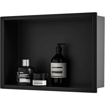 Imagen de Bernkot Nicho de ducha acero inoxidable 450 X 300 100 mm mate negro no cerámico incrustado estante pared nicho, almacenamiento baño, tipo instalación