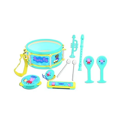 Imagen de Lexibook, Peppa Pig, Set de 7 Instrumentos Musicales (Tambor, Maracas, Castañuela, Armónica, Flauta Dulce, Trompeta, Pandereta), Juguete Musical, Cómodo Juego para Llevar, Azul/Amarillo, K360PP
