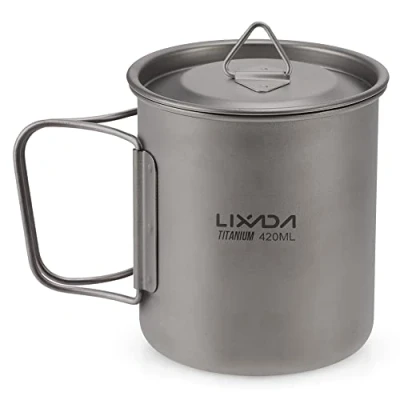 Imagen de Lixada Tarro portátil de titanio para acampar (300 ml, 350 420 550 650 750 900 1600 volumen: ml)