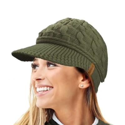 Imagen de Gorro de Invierno con Forro Polar Peluche R80 cálido Punto Cable Pico para Mujer