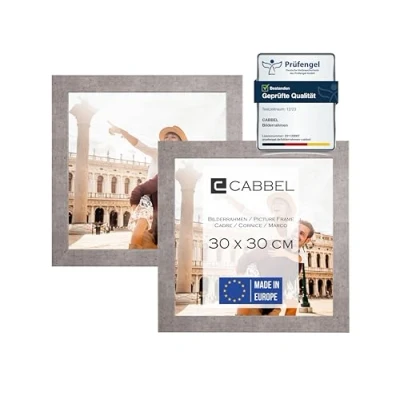 Imagen de CABBEL paquete doble (juego de 2) marco 30x30 cm, Gris (Hormigón), madera MDF resistente, plexiglás inastillable, para colgar, ideal fotos/cuadros/collage