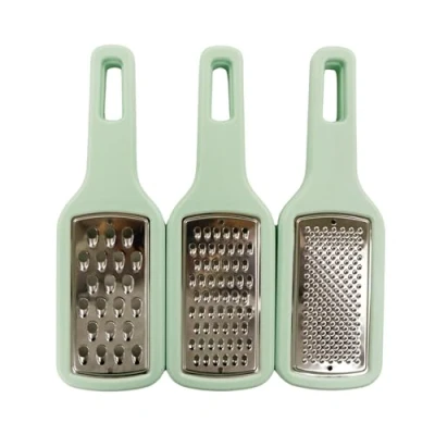 Imagen de Fackelmann Ocean Set de 3 Ralladores Cocina, Apilables, Fácil Almacenamiento, Acero Inoxidable y Poliestireno, Aptos para Lavavajillas, 21 x 6,5 4 cm, Verde Agua, 1 ud
