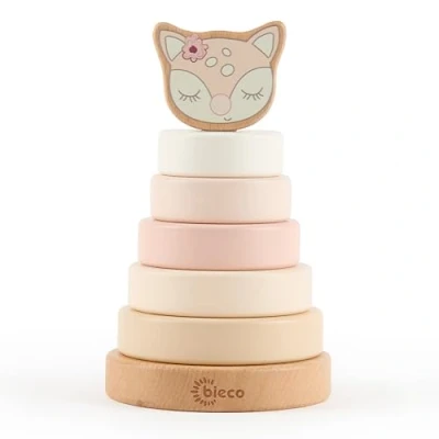 Imagen de Bieco Torre apilable Baby REH Ella madera sostenible FSC® 19 cm Juego de ranuras a partir 1 año apilamiento anillos para bebé bebés