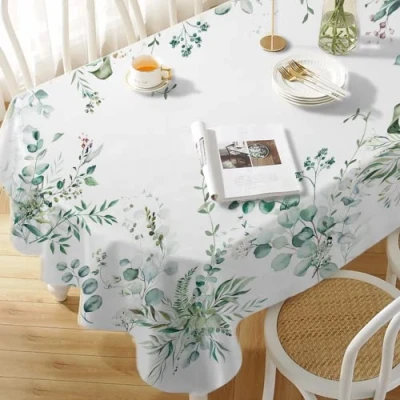 Imagen de Yighty Mantel Ovalado de Hojas Verde Salvia 60 x 84 Pulgadas, Estampado Hojas, Impermeable Acuarela Granja Salvia, Adecuado para Interiores y Exteriores, Vacaciones, Cocina,