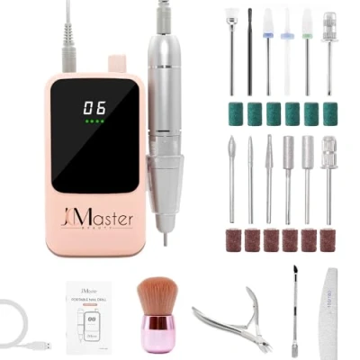 Imagen de JCMASTER Fresa de uñas para principiantes y profesionales gel sin cables, juego pedicura el cuidado los pies eléctrico.