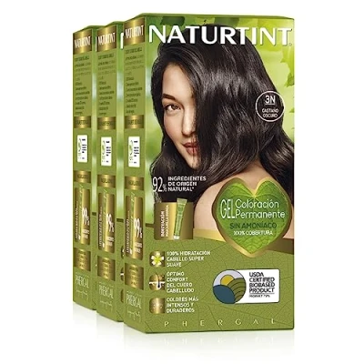 Imagen de Naturtint Biobased Coloración sin amoniaco 100% cobertura de canas Ingredientes vegetales Color natural y duradero 3N Castaño Oscuro Pack 3