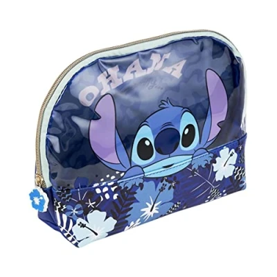 Imagen de Neceser de Aseo Stitch Color Azul 22.6 x 18.6 8 cm Gran Capacidad Almacenamiento 100% Poliuretano Cierre Cremallera Producto Original Diseñado en España