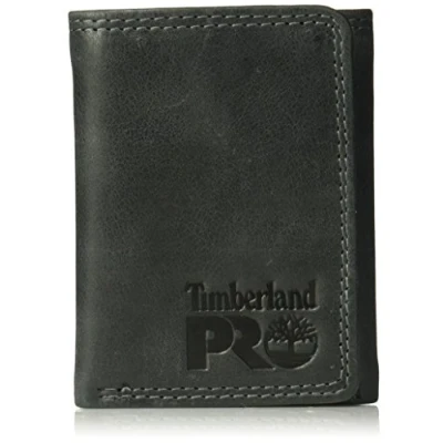Imagen de Timberland PRO Men&#039;s Leather RFID Trifold Wallet with ID Window, Black/Brandy, One Size