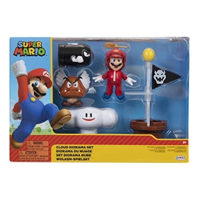 Imagen de Nintendo Super Mario Diorama en la Nube con 3 Figuras 6 cm y 2 Accesorios Accionables Bandera Son Juguete para Niños años +