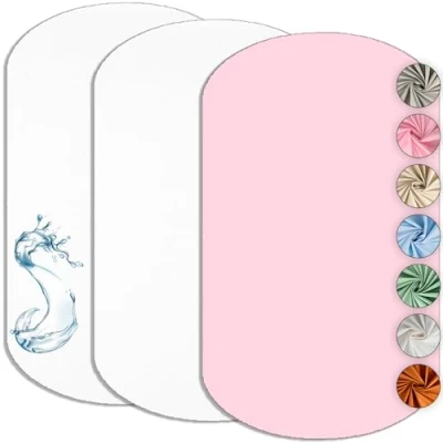 Imagen de Lovely Hippo 2 Sábanas Bajeras Minicuna 100% Algodon + 1 Protector de Colchón Impermeable Ropa Cuna Lote 3 Sábana Compatible Next to Me, Kinderkraft (Blanco/Rosa, 60 x 80 cm)