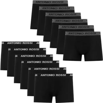 Imagen de ANTONIO ROSSI Paquete de 12 Boxers Ajustados para Hombre Calzoncillos Tipo bóxer con Cintura elástica Bóxers Suaves y Transpirables Uso Diario, Negro, 4XL