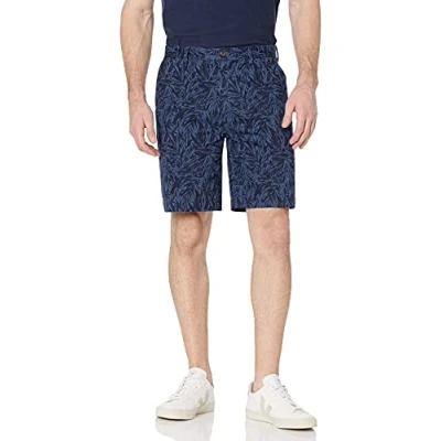Imagen de Amazon Essentials Pantalones Cortos Chinos de 23 cm con Corte Clásico Hombre, Añil Estampado Hojas Palmera, 30W