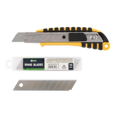 Imagen de D.RECT Cuchillo Cutter con Hoja Guía Metálica 18mm Utilitario Mango Engomado para Alfombras Cúter Profesional, 10 Piezas Cuchillas