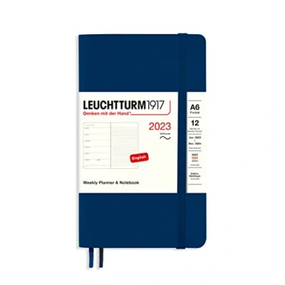 Imagen de LEUCHTTURM1917 365928 Agenda semanal y cuaderno de tapa blanda bolsillo (A6) 2023, 12 meses, azul marino, inglés