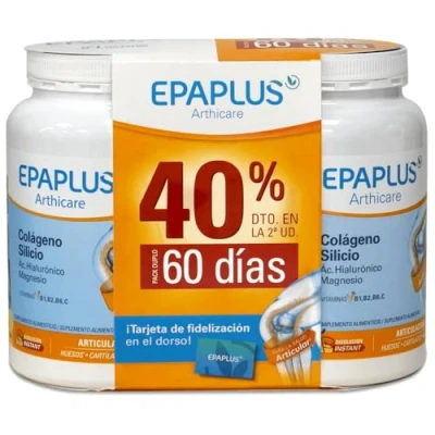 Imagen de EPAPLUS Arthicare, Colágeno Hidrolizado con Silicio y Ácido Hialurónico, Disolución Instant Sabor Limón, Tratamiento Duplo 30 Días x 2