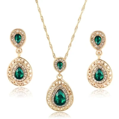 Imagen de TOEECY Cristales Conjuntos de Joyas para Mujer y Niñas Colgante Collar Pendientes Fiesta Boda Nupcial Dama Honor (Azul)
