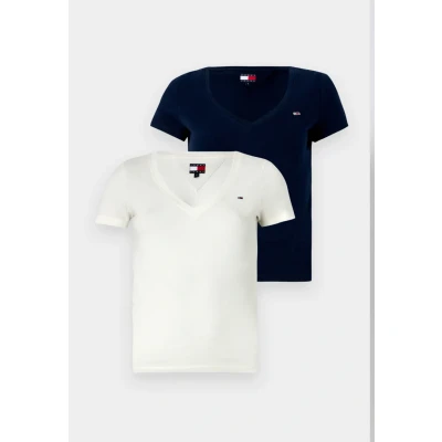 Imagen de Tommy Jeans V NECK TEE 2 PACK Camiseta básica, Mujer, Talla: 34, Ecru/dark night navy