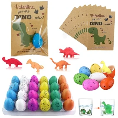 Imagen de Hatching Dinosaur Eggs Valentines Cards for Kids Classroom, Day Gifts Kids, Novelty Dino Toys Valentine Exchange Boy Girl School Class Easter Party Favors (A 24Pcs)