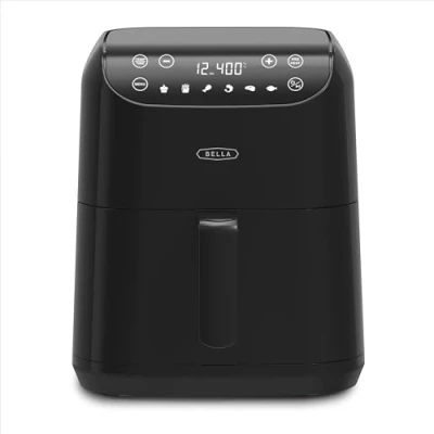 Imagen de BELLA Freidora de Aire Digital 6 Litros, Canasta y Parrilla Antiadherentes, Temporizador 60 Minutos, Pantalla Táctil con Modos Cocción, Hasta 200C, Capacidad 2.2 Kg, 1500 W, Negra