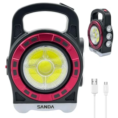 Imagen de SANDA Foco Solar LED, Linterna Recargable Cable Portátil, 3 Modos Iluminación (Frontal, Lateral Largo Alcance, Inferior) 20W Luz Profesional, Acampada, Camping, Taller, Trabajo