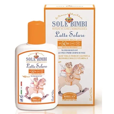 Imagen de Helan, Sole Bimbi, Leche Solar Spray Niño, Crema Niños 50+ con Áloe Vera, Facial 50+, Protector contra Rayos UVB y UVA, Resistente al Agua Caléndula Vitamina E 125 ml