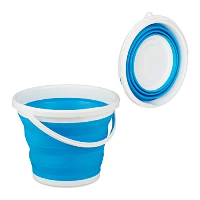 Imagen de Relaxdays Cubo Plegable Camping, Casa, Coche, Agua, Fregar, Cocina, Barreño, Festival, PP TPE, 1 Ud, 10 litros, Azul