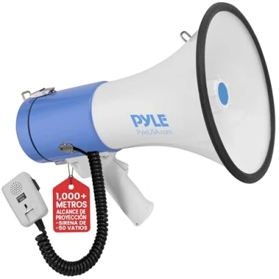 Imagen de Pyle megafono, Altavoz, Portatil, 50V, Sirena, Control de volumen, Ideal para entrenadores, Policias, Futbol, Baseball, Interiores, Exteriores