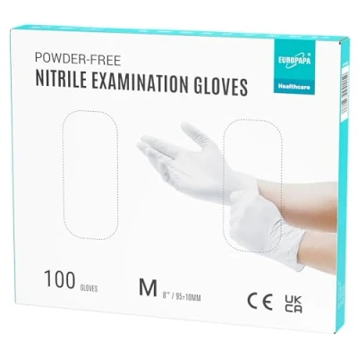 Imagen de EUROPAPA® 100 Guantes De Nitrilo En Caja Blanca, Desechables, Examen, Nitrilo, Sin LÁTex, No EstÉRil, (M, Blanco)