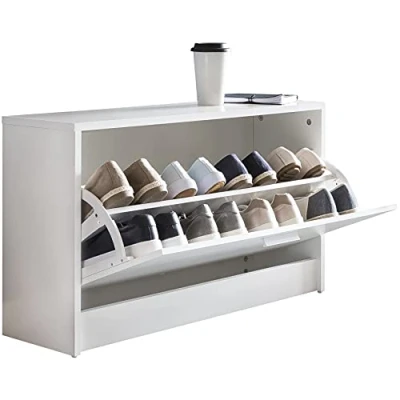 Imagen de WOHNLING Banco de ZOEY con Asiento Blanco Zapatero Madera 80 x 47 24 cm Pasillo pequeño Cerrado angosto Espacio Almacenamiento Muebles del