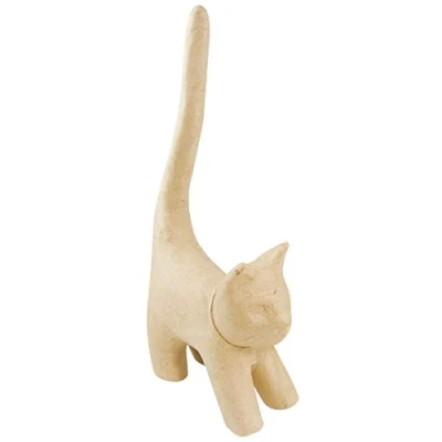 Imagen de Décopatch SA112O Un support en papier brun mâché 13,5x7x32 cm, Chat naïf avec longue queue